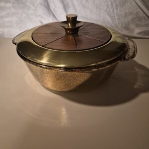 Vintage Fire King Gold Speckled 2 Quart Casserole Dish With Cover